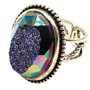 Colleen Lopez Womens Sterling Silver Drusy Quartz Adjustable Ring